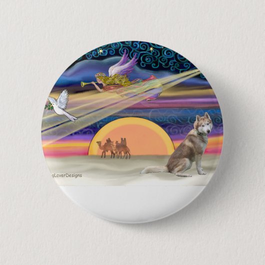 Kerstster - Siberische Husky (rood 2) Ronde Button 5,7 Cm (Voorkant)