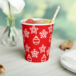 Kerstster & Sneeuwvlokpatroon op Rood Papieren Bekers