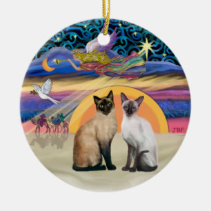 Kerstster - Twee Siamese katten Keramisch Ornament
