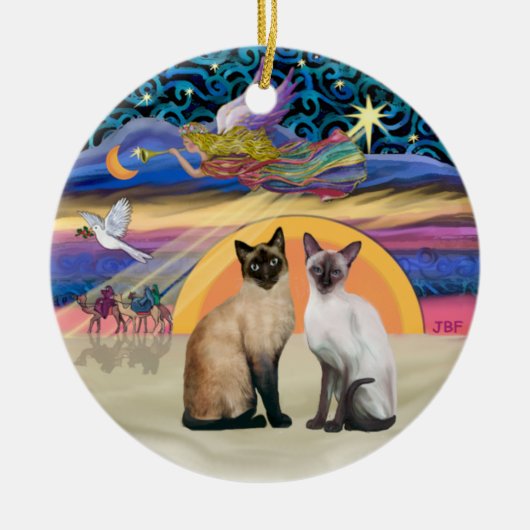 Kerstster - Twee Siamese katten Keramisch Ornament (Voorkant)