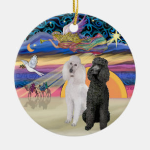 Kerstster - Twee Standaard Poodles (W+Zwart) Keramisch Ornament