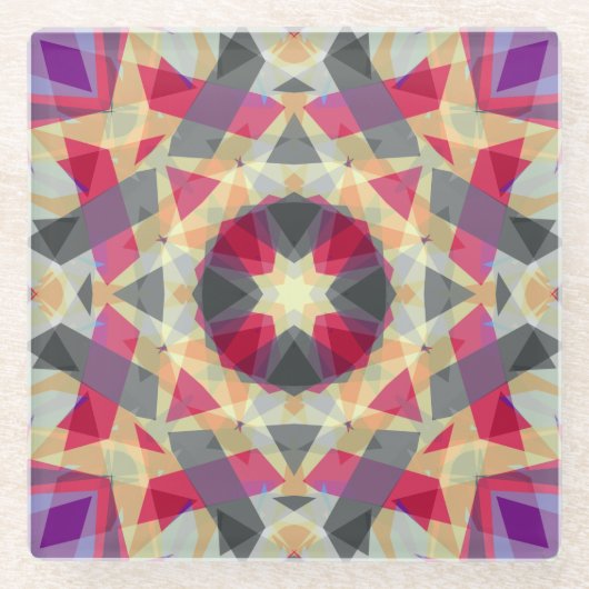 Kerstster Winter Grijs Paarse Rood Geel Glazen Onderzetter (Voorkant)