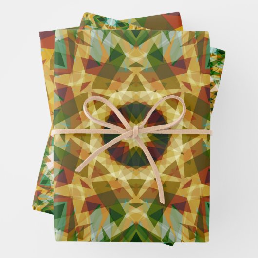 Kerstster Winter Groene Herfst Bruin Goud Geel Inpakpapier Vel (In situ)