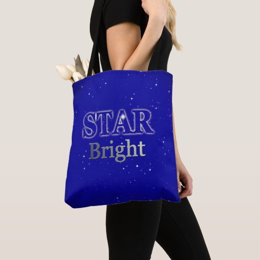 Kerstster Word Art Blue en Silver Tote Bag (Dichtbij)