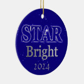 Kerstster Word Art Deep Blue en Silver Keramisch Ornament (Rechts)