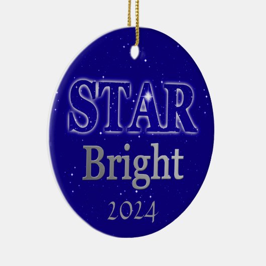 Kerstster Word Art Deep Blue en Silver Keramisch Ornament (Rechts)