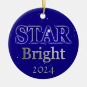 Kerstster Word Art Deep Blue en Silver Keramisch Ornament (Voorkant)