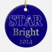 Kerstster Word Art Deep Blue en Silver Keramisch Ornament (Achterkant)