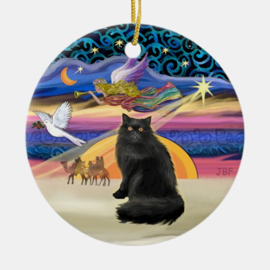 Kerstster - zwarte Perzische kat Keramisch Ornament (Voorkant)