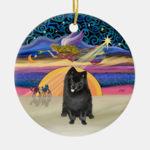 Kerstster - Zwarte Pomeranian Keramisch Ornament