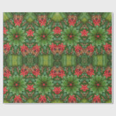 kerststerbloemen Pattern Red Green Floral Cadeaupapier (Vlak)