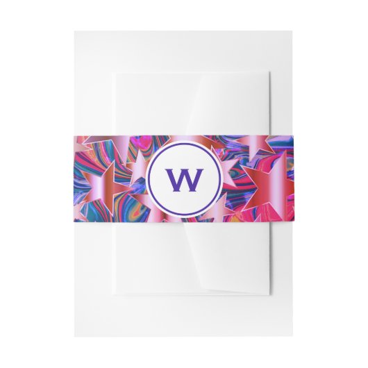 KERSTSTERREN Abstract Paars Lila MONOGRAM Uitnodigingen Wikkel (Voorkant Voorbeeld)