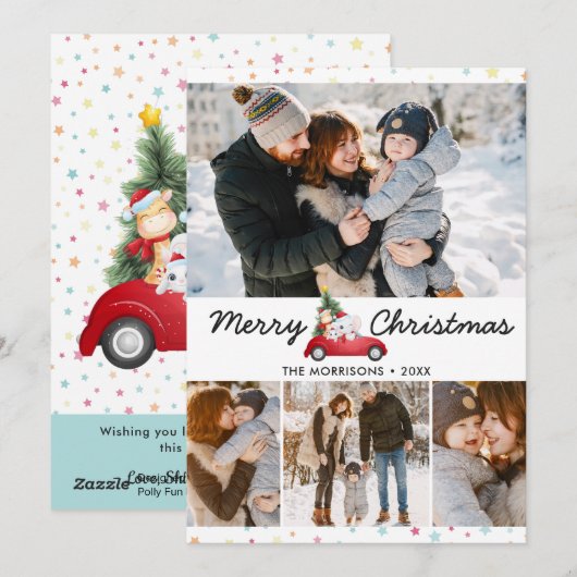 Kerststerren Elephant Friends 4 Foto Feestdagenkaart (Voorkant / Achterkant)