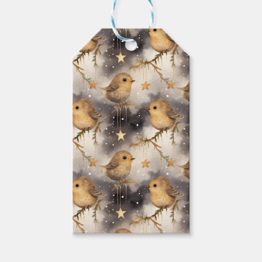 Kerststerren en Robins Gift Label Cadeaulabel (Voorkant)