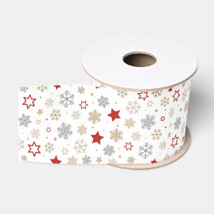 Kerststerren en Snowflakes Patroon Grosgrain Lint