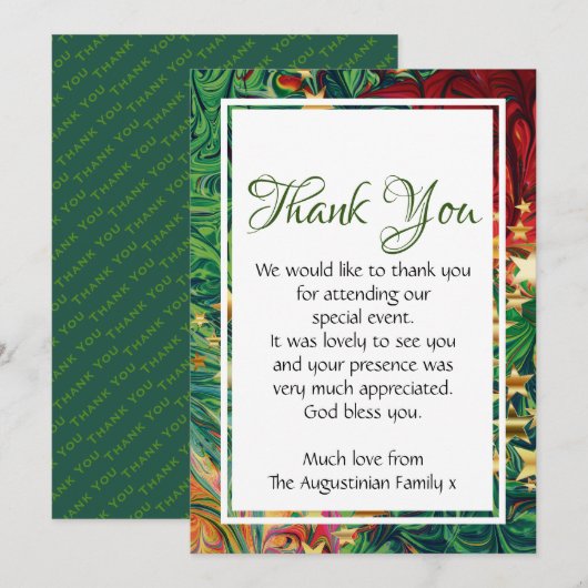 KERSTSTERREN Feestelijk Retro Rood Groen Goud Bedankkaart (Voorkant / Achterkant)