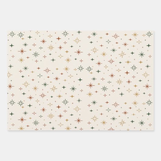 Kerststerren & Glitters Patroon			 Inpakpapier Vel (Voorkant)