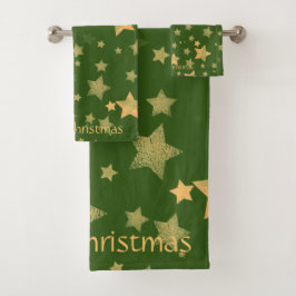 Kerststerren Gold Green Elegant  Stijlvol Bad Handdoek