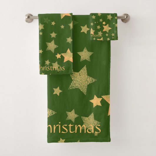 Kerststerren Gold Green Elegant  Stijlvol Bad Handdoek (Insitu)