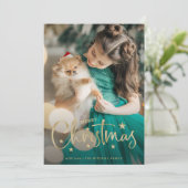 Kerststerren | Gouden handgeschreven scriptfoto Feestdagenkaart (Staand voorkant)