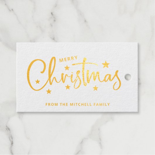 Kerststerren | Handgeschreven Script Holiday Gold Cadeaulabels (Voorkant (horizontaal))
