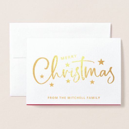 Kerststerren | Handgeschreven script Photo Gold Folie Kaarten (Voorkant met envelop)