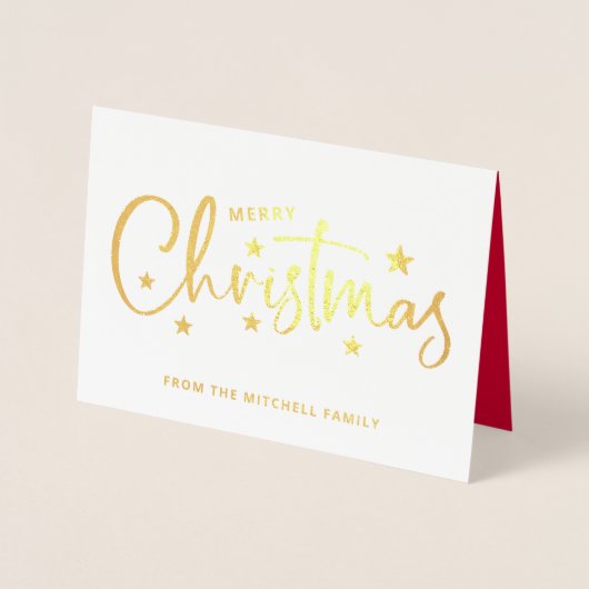 Kerststerren | Handgeschreven script Photo Gold Folie Kaarten (Voorkant)