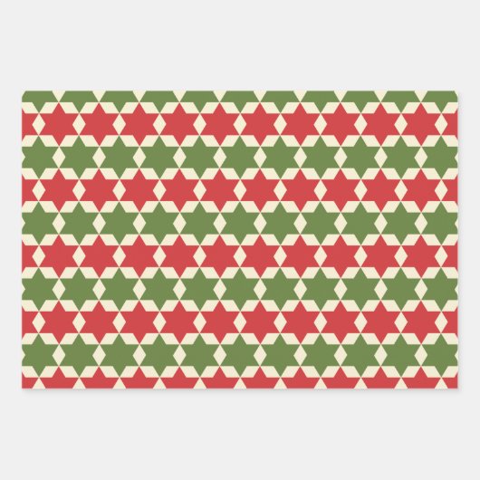 Kerststerren in Retro Red, Olive Green en Cream Inpakpapier Vel (Voorkant 2)