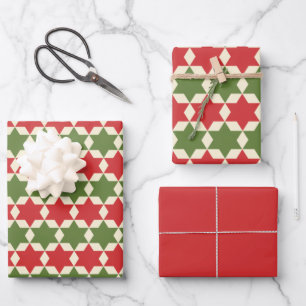 Kerststerren in Retro Red, Olive Green en Cream Inpakpapier Vel
