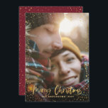 Kerststerren met gouden scriptie 1 foto-onteigenin feestdagenkaart<br><div class="desc">Gold scripted sterren waren vrolijk kerstfeest 1 fotovakantiekaart. Met een gouden effect manuscripttekst en goudeffect ontwerp,  kan de wogunde achtergrondkleur veranderen om uw stijl aan te passen.</div>