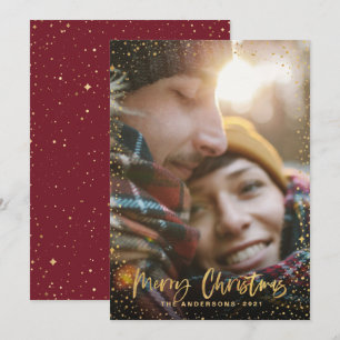 Kerststerren met gouden scriptie 1 foto-onteigenin feestdagenkaart