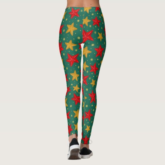 Kerststerren met rode en gouden Leggings (Achterkant)