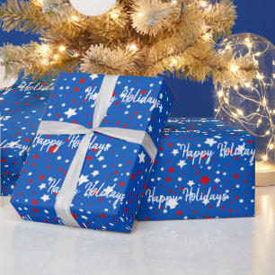 Kerststerren op blauw cadeaupapier