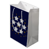 Kerststerren op blauw medium cadeauzakje (Achterkant Gekanteld)