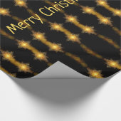 Kerststerren Pattern Black en Gold Star Lights Cadeaupapier (Hoek)
