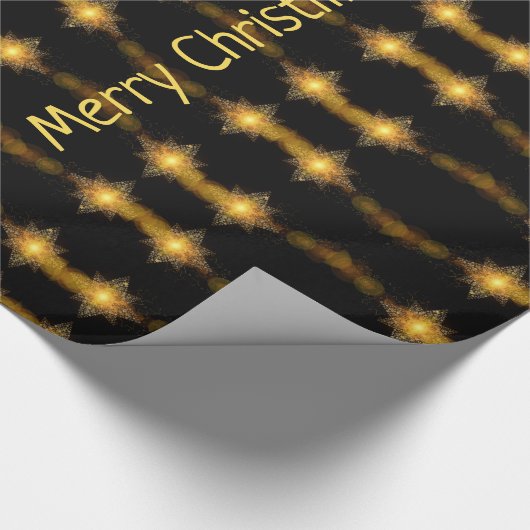 Kerststerren Pattern Black en Gold Star Lights Cadeaupapier (Hoek)