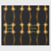 Kerststerren Pattern Black en Gold Star Lights Cadeaupapier (Vlak)