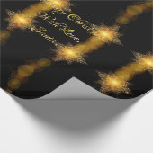 Kerststerren Pattern Black en Gold Star Lights Cadeaupapier (Hoek)