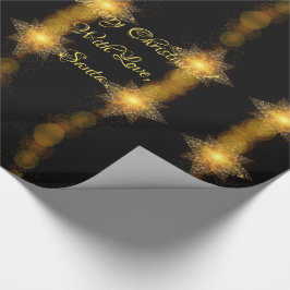 Kerststerren Pattern Black en Gold Star Lights Cadeaupapier