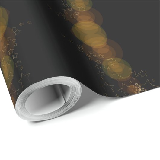 Kerststerren Pattern Black en Gold Star Lights Cadeaupapier (Rol Hoek)