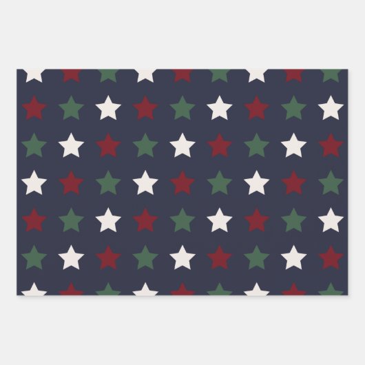 Kerststerren Pattern Blue Red Inpakpapier Vel (Voorkant 3)