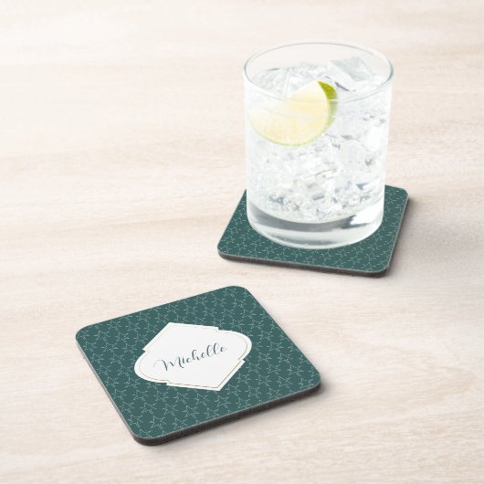 Kerststerren Pattern Monogrammed Pine Green Bier Onderzetter (Rechterzijde)