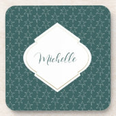 Kerststerren Pattern Monogrammed Pine Green Bier Onderzetter (Voorkant)