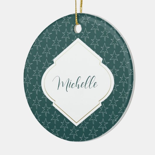 Kerststerren Pattern Monogrammed Pine Green Keramisch Ornament (Links)