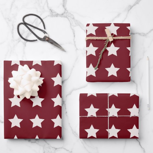 Kerststerren Pattern Red White Inpakpapier Vel (Voorkant)