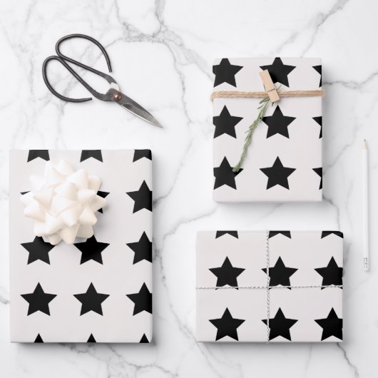 Kerststerren Pattern White Black Inpakpapier Vel (Voorkant)