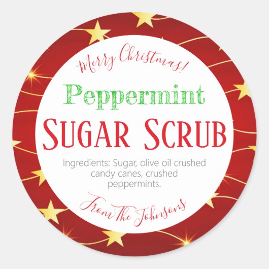 kerststerren Peppermint Sugar Scrub-etiketten Ronde Sticker (Voorkant)