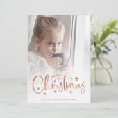 Kerststerren | Roos Gold Script en foto Feestdagenkaart (Staand voorkant)