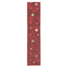 Kerststerren van namaakmetaal in rood en goud korte tafelloper