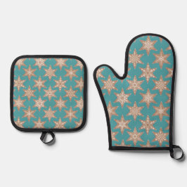Kerststerren van peperkoek (Groen) Ovenwant & Pannenlap Set
